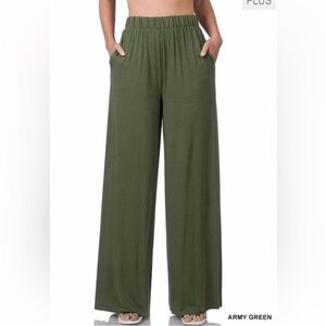 New Zenana wide  leg army green lounge pants plus size 1X 🌸🌹🌺 61